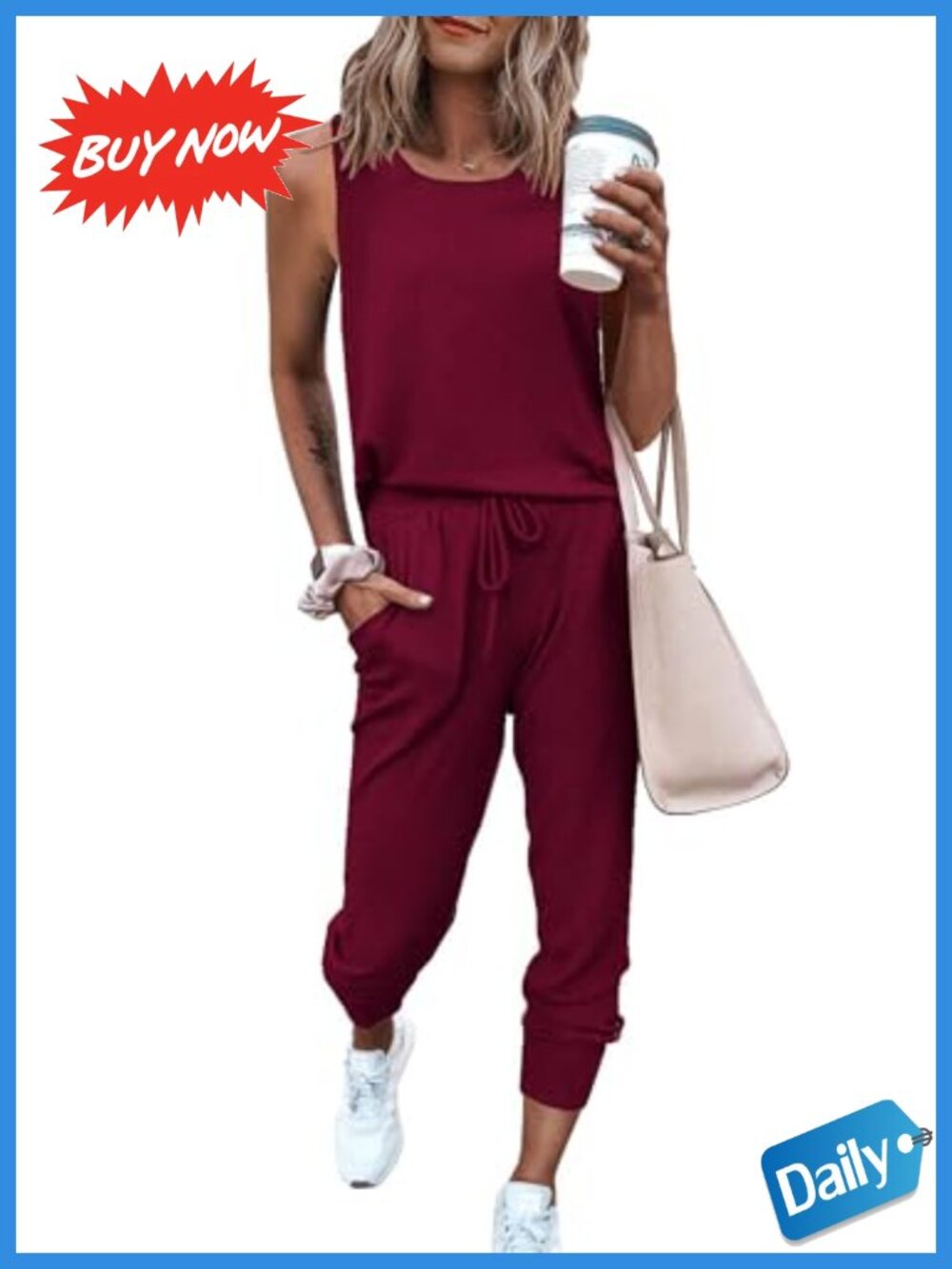 Two Piece Outfits Sleeveless Tank Top and Drawstring Pants Lounge Set